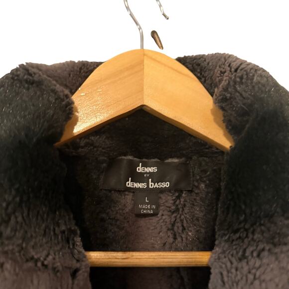 Dennis by Dennis Basso Reversible Faux Fur Hooded Coat Gray Black Large - Picture 9 of 11